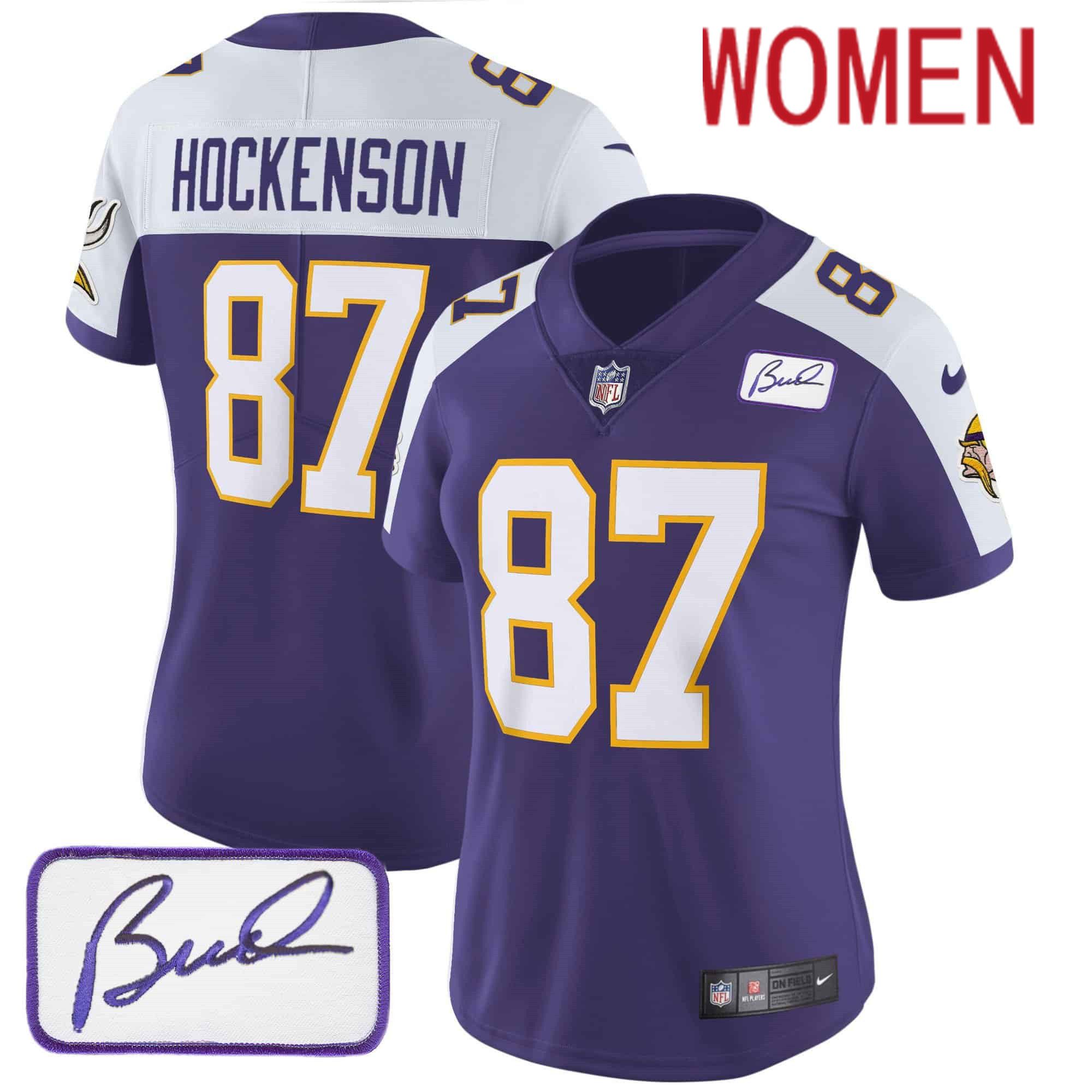 Women Minnesota Vikings 87 Hockenson Purple 2024 Nike Bud Grant Patch Classic Limited NFL Jersey style 2